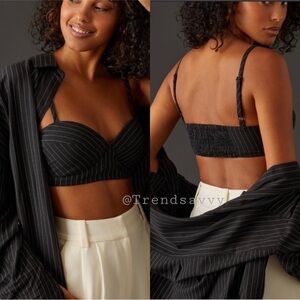 Favorite Daughter Pinstripe Ex Boyfriend Bra Top Smocked Black Anthropologie NWT